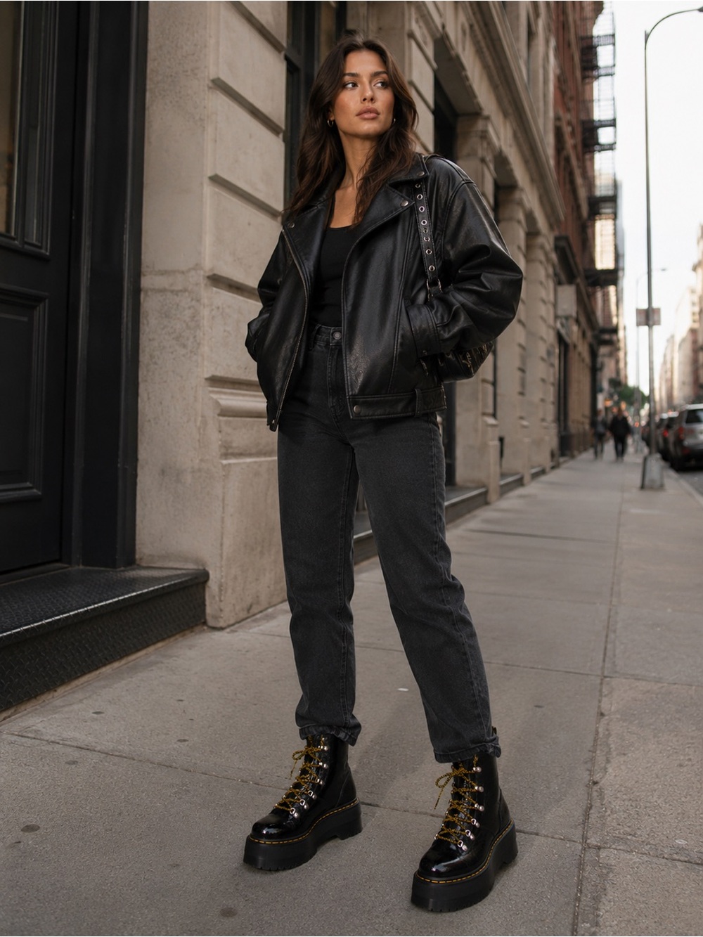 Dr. Martens Ghilana Max Distressed Patent Leather Platform Boots - Picture 5 of 13